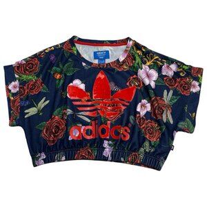 Adidas x Rita Ora Top Womens S Blue‎ Floral Cropped TShirt Athleisure Athletic